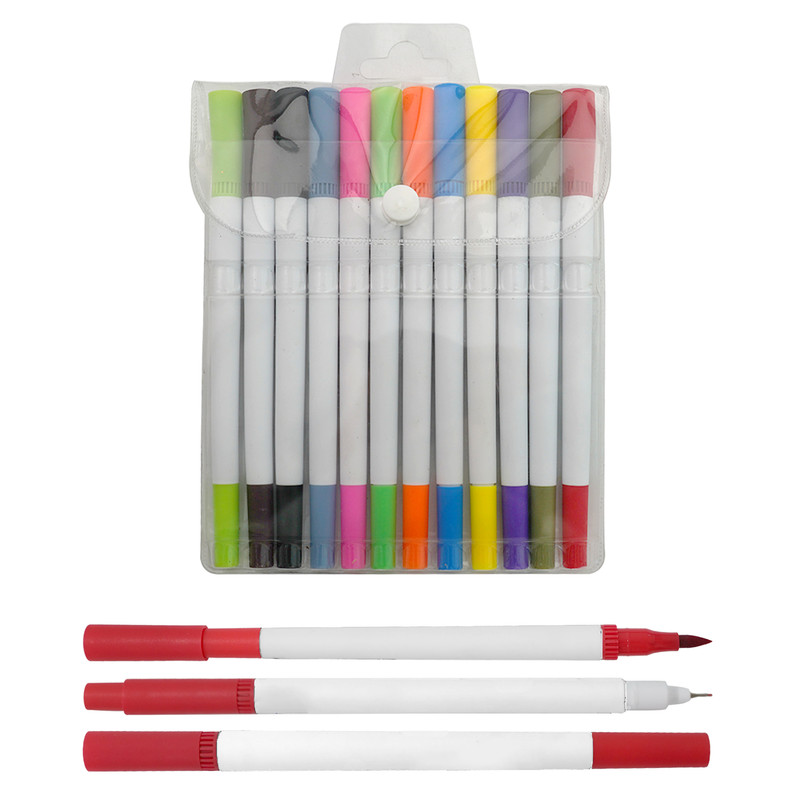 Item No.P001312-Color Dual-Tip Pen Set (Fineliner & Brush, White Barrel)